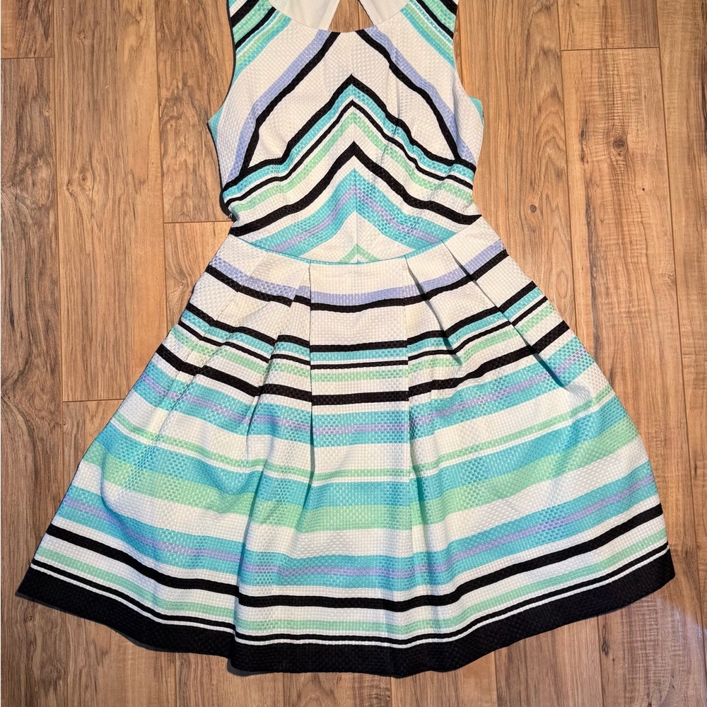 Danny & Nicole Aqua and White Textured Dress